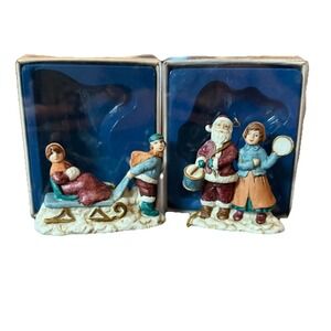 Vintage Kmart Porcelain Ornaments Lot‎ Of 2 Sleigh Ride & Santa